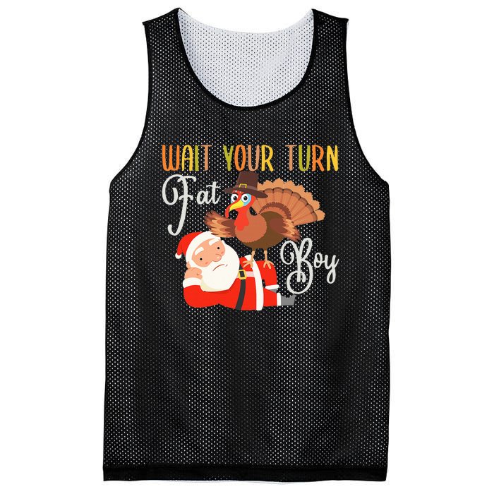 Funny Thanksgiving Wait Your Turn Fat Boy Turkey Santa Mesh Reversible Basketball Jersey Tank