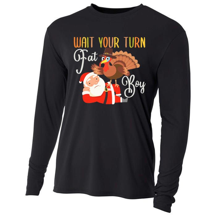 Funny Thanksgiving Wait Your Turn Fat Boy Turkey Santa Cooling Performance Long Sleeve Crew