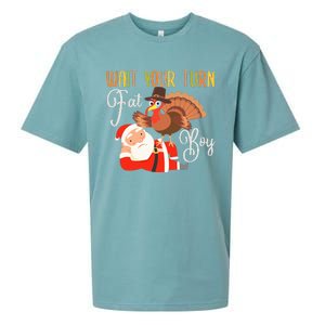 Funny Thanksgiving Wait Your Turn Fat Boy Turkey Santa Sueded Cloud Jersey T-Shirt