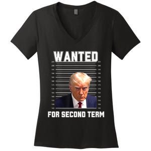 Funny Trump Wanted For Second Term QuoteGreat 2nd Term 2024 Women's V-Neck T-Shirt