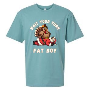 Funny Thanksgiving Wait Your Turn Fat Funny Santa Turkey Gift Sueded Cloud Jersey T-Shirt