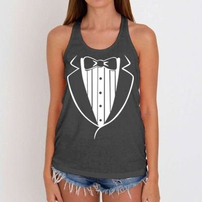 Fake Tuxedo White Women's Knotted Racerback Tank