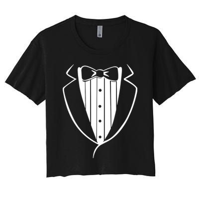 Fake Tuxedo White Crop Top