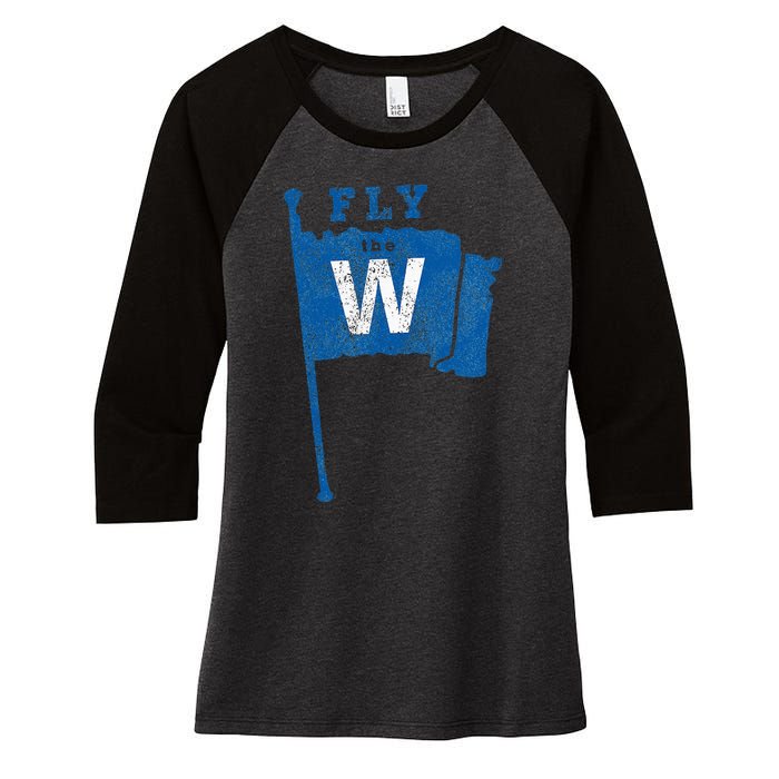 Fly The W Chicago Baseball Winning Flag Women's Tri-Blend 3/4-Sleeve Raglan Shirt