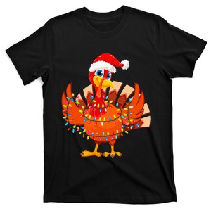 Festive Turkey with Christmas Lights Hat Holiday Enthusiast T-Shirt