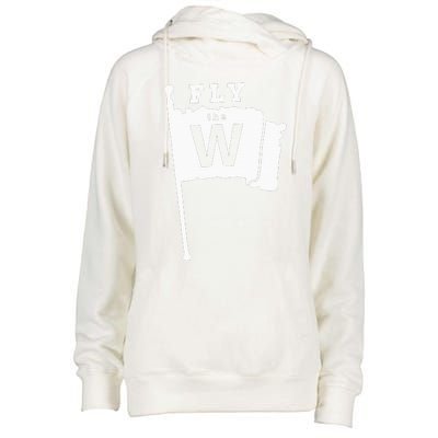 Fly The W Chicago Baseball Winning Flag Womens Funnel Neck Pullover Hood