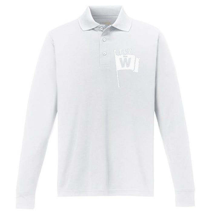 Fly The W Chicago Baseball Winning Flag Performance Long Sleeve Polo