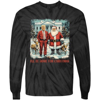 Funny Trump Xmas Santa ILl Be Home For Christmas Costume Tie-Dye Long Sleeve Shirt