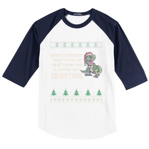 Funny Trex Xmas Santa Dinosaur Christmas Gift Baseball Sleeve Shirt