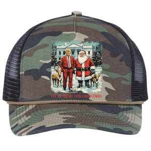 Funny Trump Xmas Santa ILl Be Home For Christmas Costume Retro Rope Trucker Hat Cap