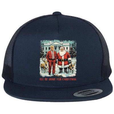 Funny Trump Xmas Santa ILl Be Home For Christmas Costume Flat Bill Trucker Hat