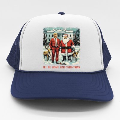 Funny Trump Xmas Santa ILl Be Home For Christmas Costume Trucker Hat