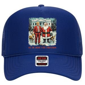 Funny Trump Xmas Santa ILl Be Home For Christmas Costume High Crown Mesh Back Trucker Hat