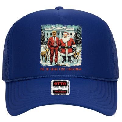 Funny Trump Xmas Santa ILl Be Home For Christmas Costume High Crown Mesh Back Trucker Hat