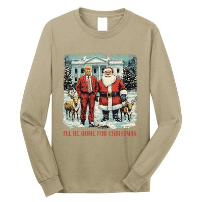 Funny Trump Xmas Santa ILl Be Home For Christmas Costume Long Sleeve Shirt