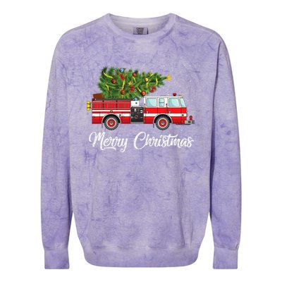 Fire Truck Xmas Tree Funny Firefighter Gift Merry Christmas Gift Colorblast Crewneck Sweatshirt