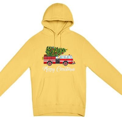 Fire Truck Xmas Tree Funny Firefighter Gift Merry Christmas Gift Premium Pullover Hoodie