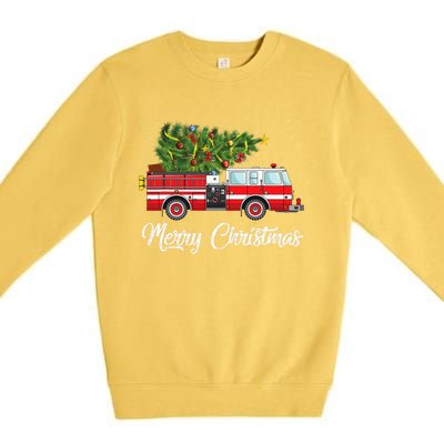 Fire Truck Xmas Tree Funny Firefighter Gift Merry Christmas Gift Premium Crewneck Sweatshirt