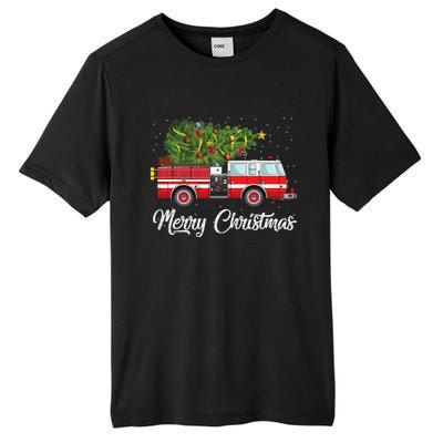 Fire Truck Xmas Tree Funny Firefighter Gift Merry Christmas Gift Tall Fusion ChromaSoft Performance T-Shirt