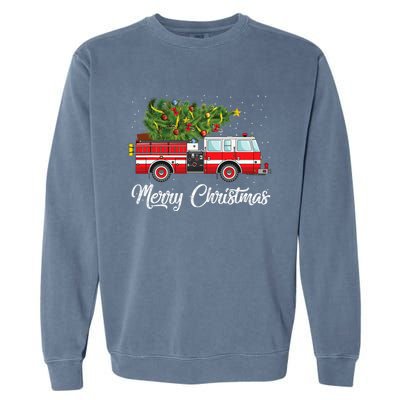 Fire Truck Xmas Tree Funny Firefighter Gift Merry Christmas Gift Garment-Dyed Sweatshirt