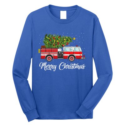 Fire Truck Xmas Tree Funny Firefighter Gift Merry Christmas Gift Long Sleeve Shirt