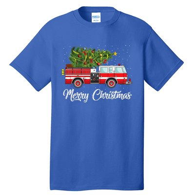 Fire Truck Xmas Tree Funny Firefighter Gift Merry Christmas Gift Tall T-Shirt