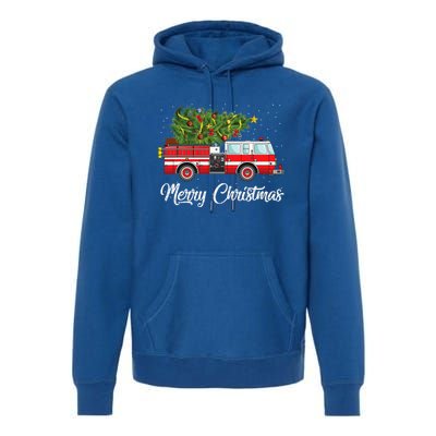 Fire Truck Xmas Tree Funny Firefighter Gift Merry Christmas Gift Premium Hoodie