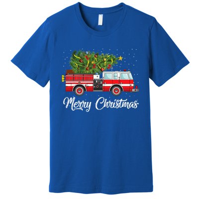 Fire Truck Xmas Tree Funny Firefighter Gift Merry Christmas Gift Premium T-Shirt