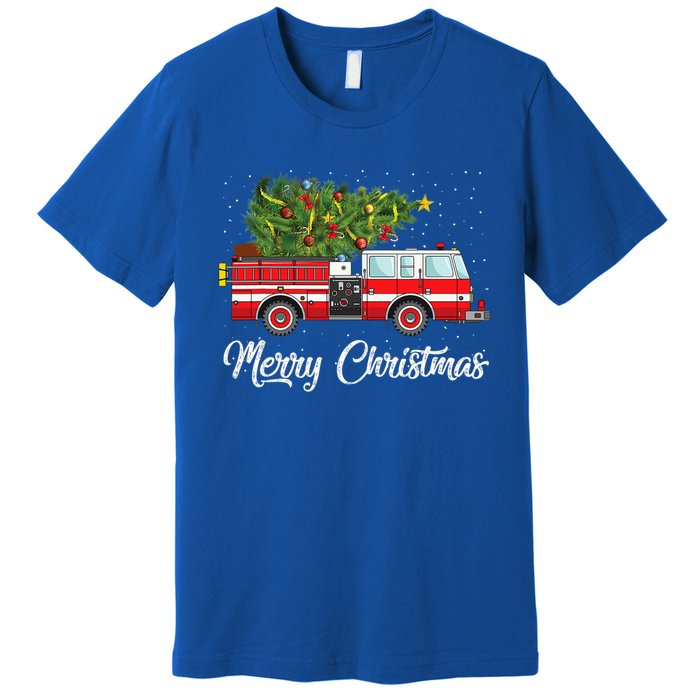 Fire Truck Xmas Tree Funny Firefighter Gift Merry Christmas Gift Premium T-Shirt