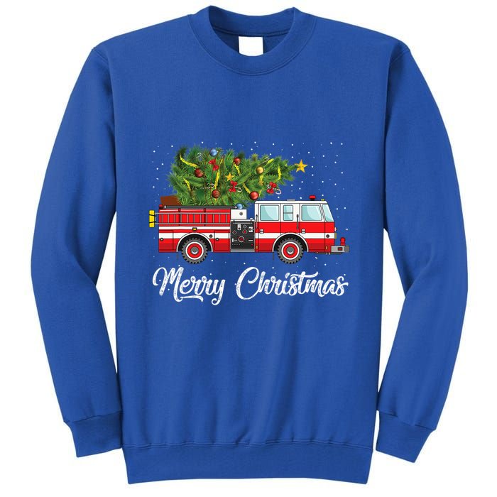 Fire Truck Xmas Tree Funny Firefighter Gift Merry Christmas Gift Tall Sweatshirt