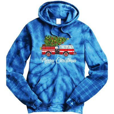 Fire Truck Xmas Tree Funny Firefighter Gift Merry Christmas Gift Tie Dye Hoodie