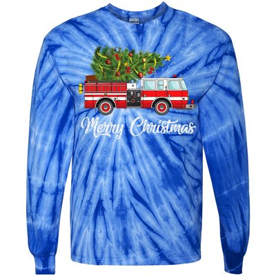 Fire Truck Xmas Tree Funny Firefighter Gift Merry Christmas Gift Tie-Dye Long Sleeve Shirt