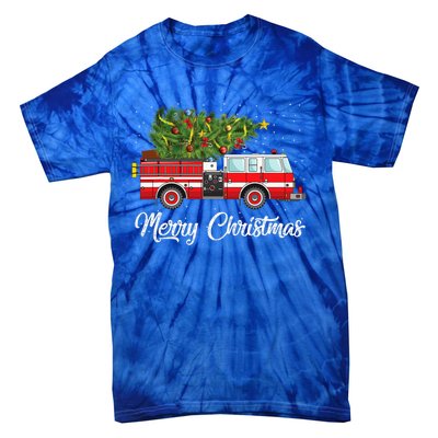 Fire Truck Xmas Tree Funny Firefighter Gift Merry Christmas Gift Tie-Dye T-Shirt