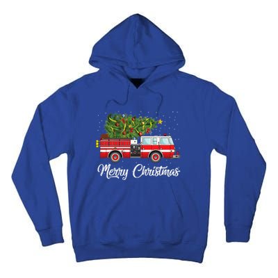 Fire Truck Xmas Tree Funny Firefighter Gift Merry Christmas Gift Tall Hoodie