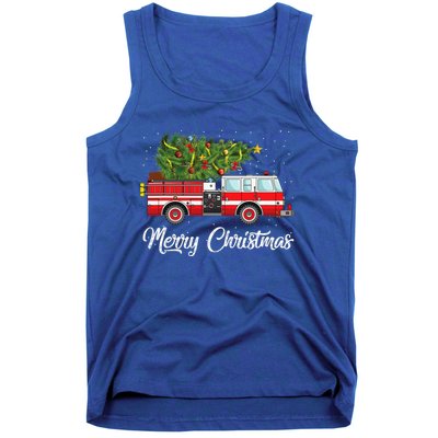 Fire Truck Xmas Tree Funny Firefighter Gift Merry Christmas Gift Tank Top