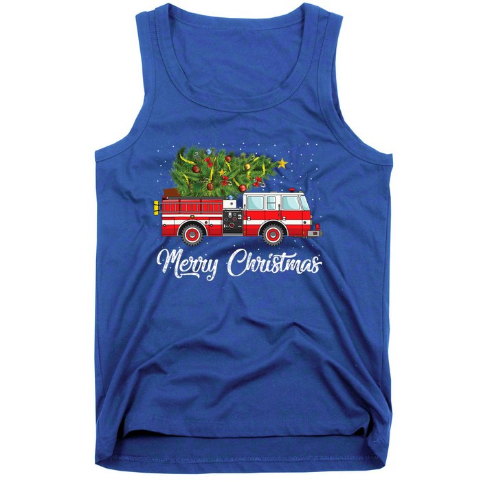 Fire Truck Xmas Tree Funny Firefighter Gift Merry Christmas Gift Tank Top