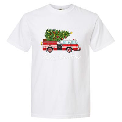 Fire Truck Xmas Tree Funny Firefighter Gift Merry Christmas Gift Garment-Dyed Heavyweight T-Shirt