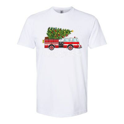 Fire Truck Xmas Tree Funny Firefighter Gift Merry Christmas Gift Softstyle CVC T-Shirt