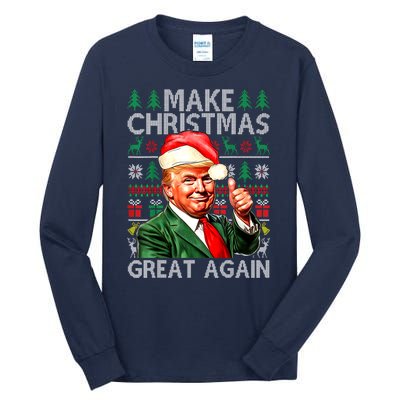 Funny Trump Xmas Snow Pajama Make Ugly Christmas Great Again Gift Tall Long Sleeve T-Shirt