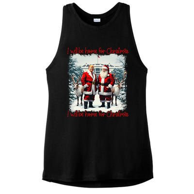 Funny Trump Xmas Pajamas ILl Be Home For Christmas Santa Ladies PosiCharge Tri-Blend Wicking Tank