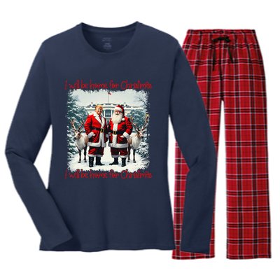 Funny Trump Xmas Pajamas ILl Be Home For Christmas Santa Women's Long Sleeve Flannel Pajama Set 