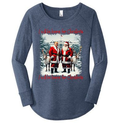 Funny Trump Xmas Pajamas ILl Be Home For Christmas Santa Women's Perfect Tri Tunic Long Sleeve Shirt