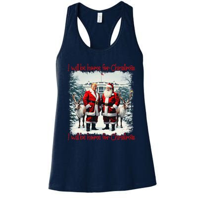 Funny Trump Xmas Pajamas ILl Be Home For Christmas Santa Women's Racerback Tank