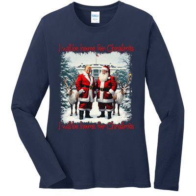 Funny Trump Xmas Pajamas ILl Be Home For Christmas Santa Ladies Long Sleeve Shirt