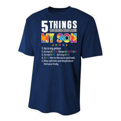 Five Things You Should Know About My Son Autism Youth Performance Sprint T-Shirt