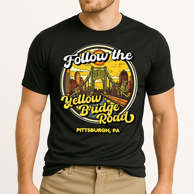 Follow The Yellow Bridge Road Pittsburgh Fan Cooling Performance Crew T-Shirt