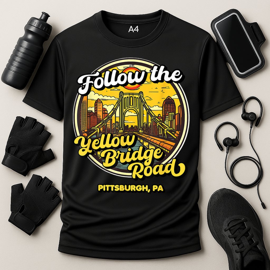 Follow The Yellow Bridge Road Pittsburgh Fan Cooling Performance Crew T-Shirt