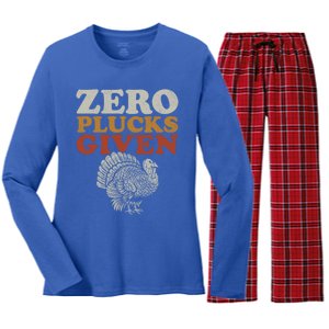 Funny Turkey Zero Plucks Given Thanksgiving Funny Gift Women's Long Sleeve Flannel Pajama Set 