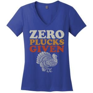 Funny Turkey Zero Plucks Given Thanksgiving Funny Gift Women's V-Neck T-Shirt