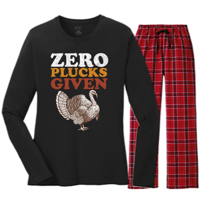 Funny Turkey Zero Plucks Given Thanksgiving Women's Long Sleeve Flannel Pajama Set 